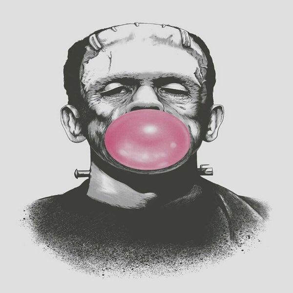 Frankenstein Blowing a Big Pink Bubble Gum Bubble Paintings Art Film Stampa Seta Poster Decorazione della parete di casa 60x90 cm242U