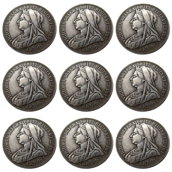Полный набор 1893-1901 гг., 9 шт., Королева Виктория, Великобритания, серебро 1 флорин, посеребренные копии монет, металлические штампы, производство 278K
