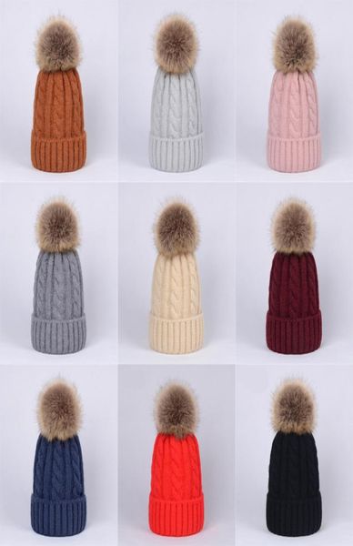 Bebê sólido malha pompom chapéus 10 meninas meninos crochê tricô lã bobble inverno criança crianças chapéus moda pompom esqui quente hats6079698