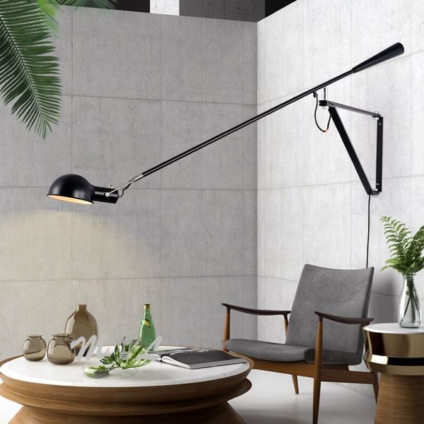 Nordic lâmpadas de parede arte deco ferro conduziu a lâmpada parede para o quarto luminária arandelas luz rotatable braço longo e27 lamp279n