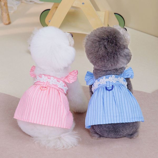 Haustier-Hundekleidung, Haustierkleidung, Frühling/Sommer, Bichon Teddy, Haustier-Prinzessin-Kleid, vertikale Streifen, Mädchenkleid