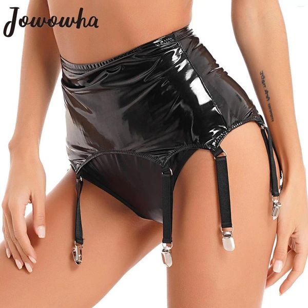 Strumpfbänder Hohe Taille Sexy Patent Leder Mit Metall Clips Party Clubwear Dessous Strumpfgürtel Für Strümpfe Frauen Hosenträger