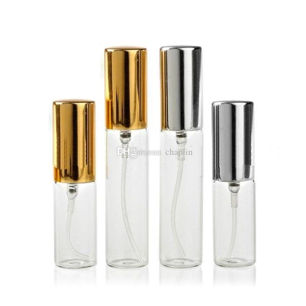 Bottiglia di vetro atomizzatore trasparente da 5 ml / 10 ml con metallo argento oro alluminio nebulizzatore fine spray riutilizzabile profumo di profumo profumo vuoto B Hsgo