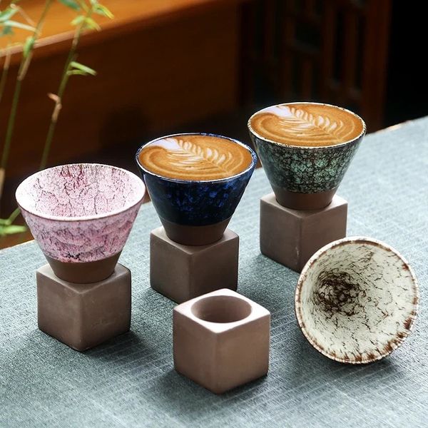 1 pçs criativo retro cerâmica caneca de café cerâmica áspera xícara de chá japonês latte puxar flor porcelana copo cerâmica xícara de café 240304