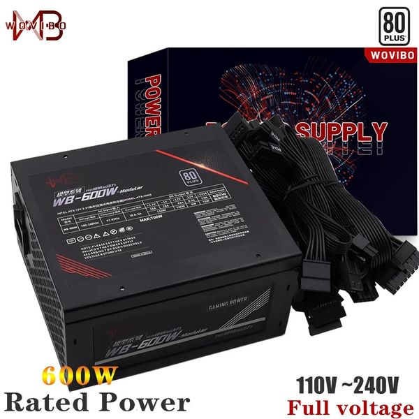 Wovibo Modulares PC-Netzteil, Netzteil mit 600 W, 80 Plus, 120 mm Lüfter, Gaming, 24 PIN, 220 V, 110 V, ATX, Computer Fuente De Alimentacion Source 240307