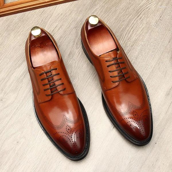 Sapatos de vestido homens de couro trabalho laços estilo de gravura casamento de luxo tamanho grande oxford apontado