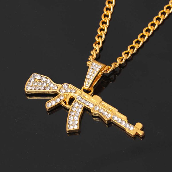 Collana Hine punk hip-hop con diamanti pieni con gioielli con pendente Subhine Gun di creatività personalizzata