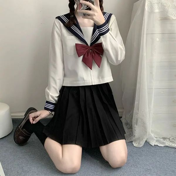 Estilo japonês estudante meninas uniformes escolares traje da marinha feminino sexy jk terno blusa de marinheiro saia plissada 240301