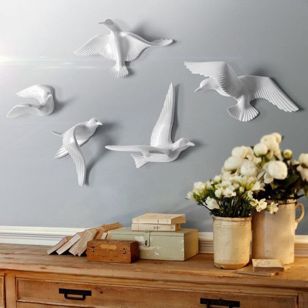 Europeu criativo resina parede pendurado 3d gaivota pássaro ornamento adesivo de parede sala tv fundo decoração animal pingente265u