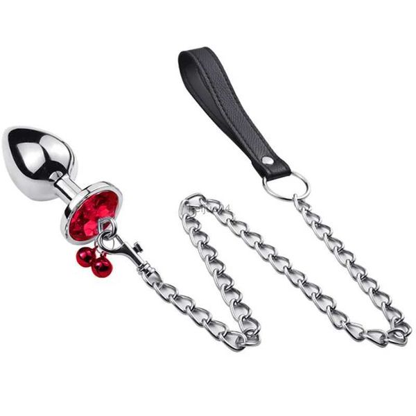 Brinquedos anais metal anal butt plug massagem com sinos corrente cão escravo brinquedos sexuais para mulheres homens masturbação casais flertando produtos de jogo adulto l2403