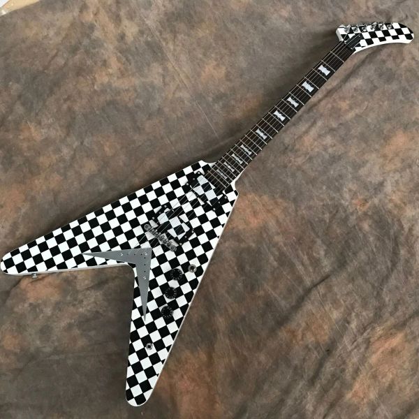 Guitarra elétrica, venda quente, filme preto e branco, formato V, formato personalizado e logotipo