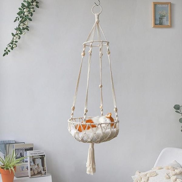 Camas de gato móveis respirável oco pendurado cesta algodão linha vaso de flores frutas pet balanço net saco presente casa decor267j