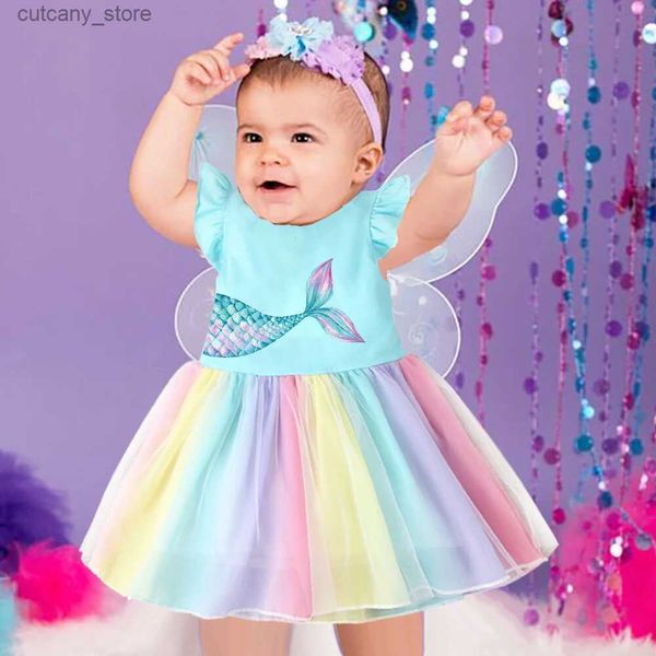 Kız Elbiseler Denizkızı Tail Tutu Elbise Doğum Günü Kıyafet Elbiseler Toddler Doğum Günü Elbise Denizkızı İlham Kız Kostüm Prenses Gökkuşağı Elbise L240313