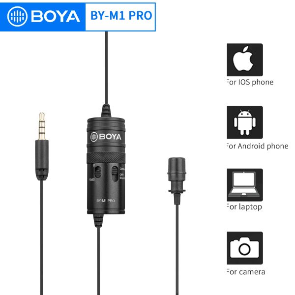 Microfoni BOYA BYM1 PRO Microfono lavalier portatile con monitor a condensatore omnidirezionale da 6 m per PC Canon Nikon Sony iPhone 13 Huawei Xiaomi