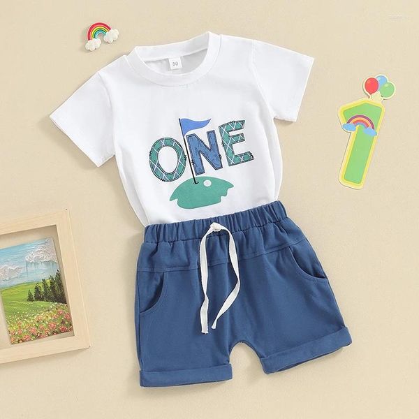 Conjuntos de roupas Criança Bebê Menino Menina Golfe Primeiro Aniversário Outfit T-shirt e Shorts Set 1º Bolo Smach Roupas