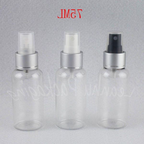 Garrafa de plástico transparente de 75ml com bomba spray prateada, garrafa de embalagem de água/toner, recipiente cosmético vazio (50 unidades) Xikqa