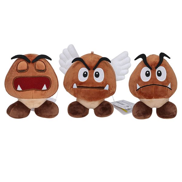 Giocattolo della peluche del fungo marrone da 5 pollici super carino Bocca aperta Goomba Peluche ripiene Fungo addormentato Peluche Giocattolo per bambini