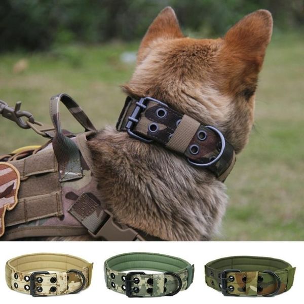 Coleiras de cachorro trelas camuflagem coleira de estimação treinamento tático cães colar gargantilha náilon ajustável grandes acessórios M-XL261C