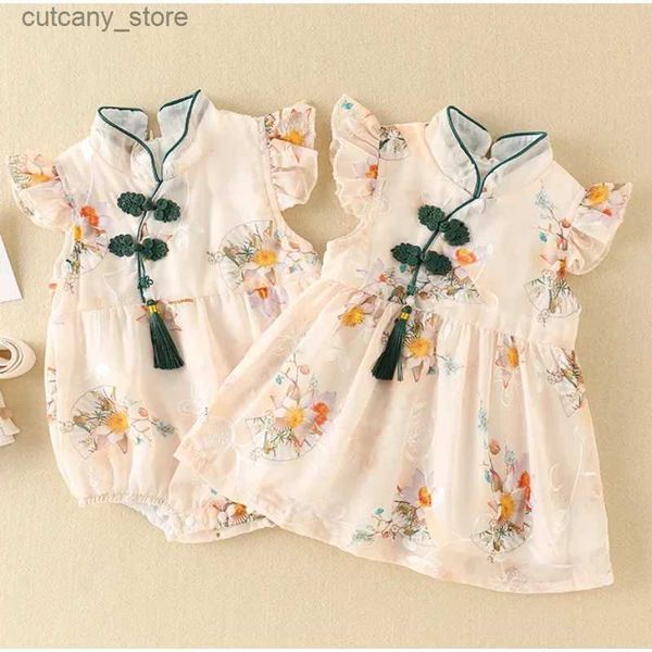 Mädchen Kleider Heißer Verkauf Baby Sommer Kleid Dünne Chinesischen Stil Qipao Einteilige Wrap Furz Mantel Neugeborenes Baby Volle Monat 100 Tage Alte Rock Kleider L240311