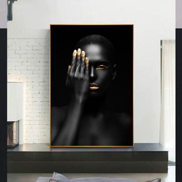 Sexy donna africana in oro nero immagini stampe su tela pittura decorativa arte della parete per soggiorno poster NO FRAME247C