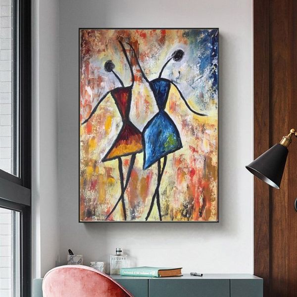 Moderne dekorative Malerei afrikanische Kunst Mädchen tanzen bunte Wand Poster abstrakte Bilder für Wohnzimmer Leinwand Prints210u