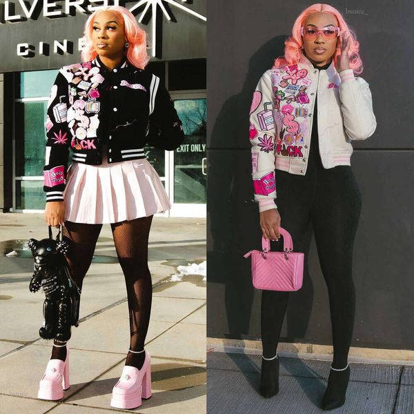 2023 Tasarımcı Kadınlar Varsity Ceket Bahar Sonbahar Kısa Stil Dış Giyim Beyzbol Bombacı Ceket Uzun Kollu Baskılı Sokak Giyim Paltoları 789