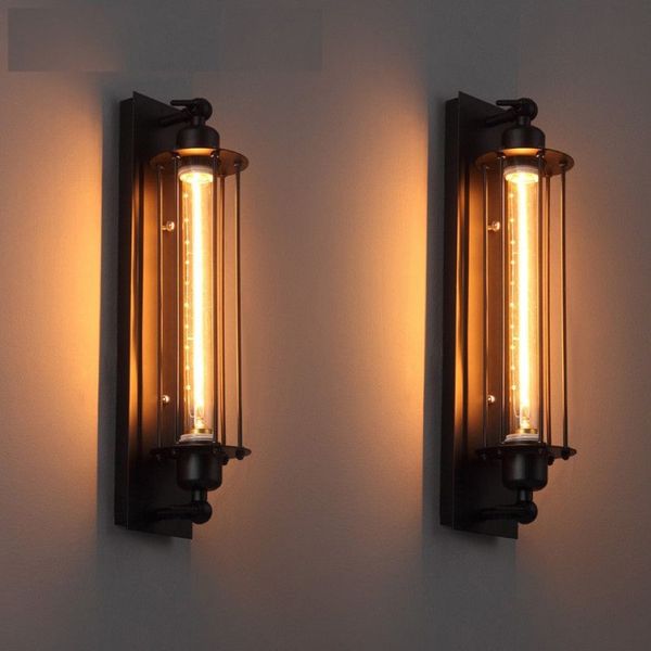Lampada da parete moderna in stile industriale design in ferro nero American Loft vernice ristorante decorazione LED E27 tubo luminoso luce calda 220V253Z