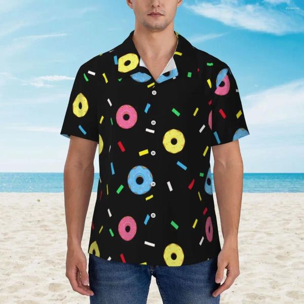 Erkekler Sıradan Gömlek Donut Desen Plaj Gömlek Tatlı Gıda Baskı Hawaii Erkek Retro Bluuses Kısa kollu y2k Sokak Tasarım Giysileri