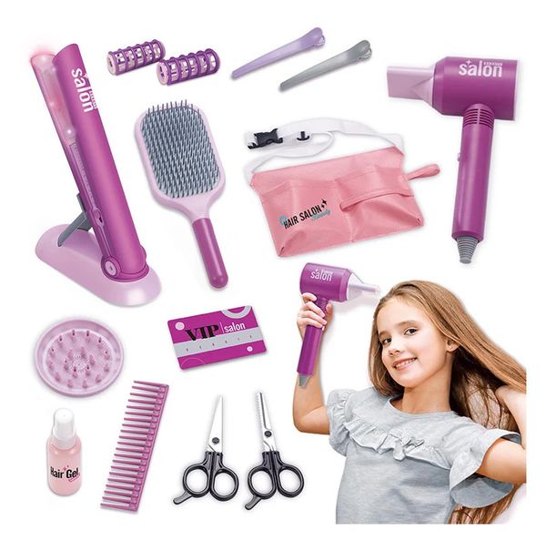 Giocattoli per parrucchieri per ragazze Set di styling per giochi di finzione di bellezza con trucco per asciugacapelli per regalo per bambini 240301