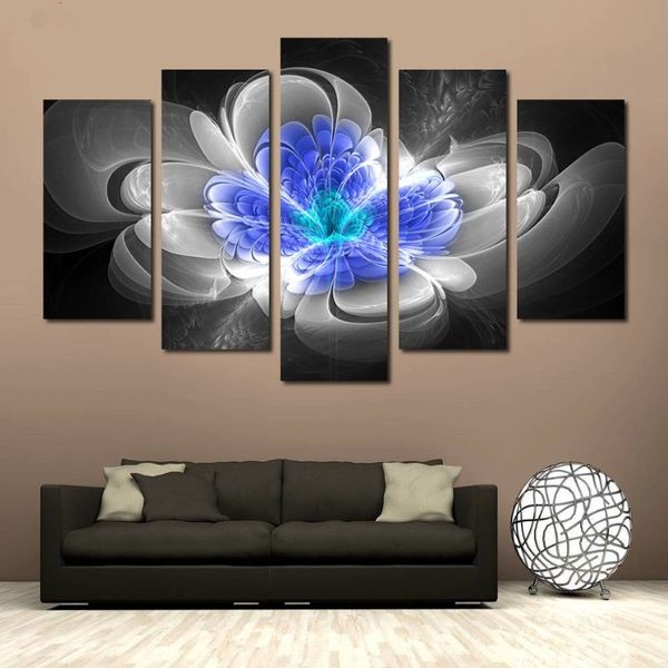 Pintura abstrata flor azul sem moldura, 5 peças, posteres e impressões, arte de parede, imagens de parede para sala de estar, decoração2805