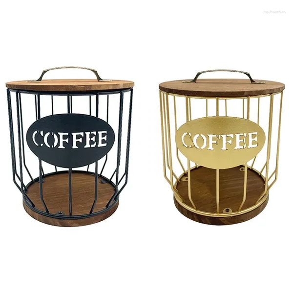 Porta caffè portaoggetti da cucina con coperchio in legno, contenitore rotondo, grande capacità, per bancone