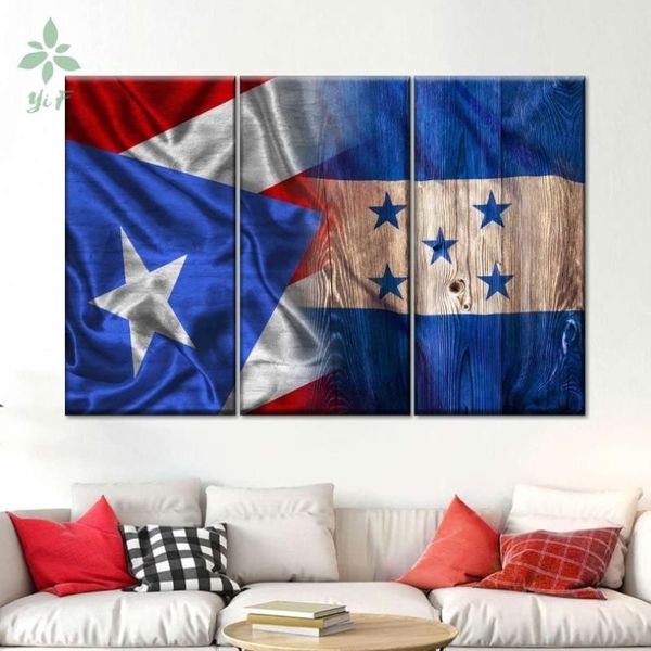 Gemälde Puerto Rico und Honduras-Flagge, mehrteilig, 3-teilig, Leinwand, Wandkunst, Heimdekoration, Ölgemälde, 229 g