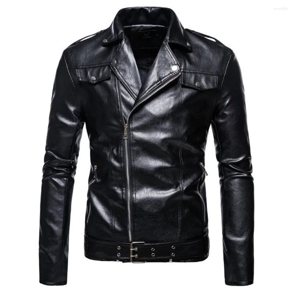 Herrenjacken Herbst Lederjacke Großes Revers Motorrad PU Mantel Koreanische Mode Straßenkleid Hemd