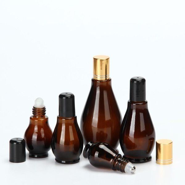 Garrafa de bola de rolo de vidro âmbar 10ml óleo essencial perfume spray garrafas recarregáveis recipiente vazio transporte rápido f2017 kvael elflc