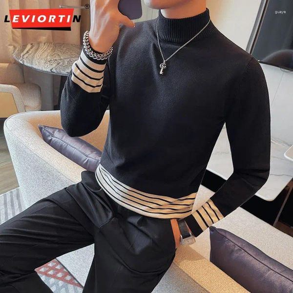 Erkek Sweaters Sonbahar ve Kış uzun kollu örme gömlek yarım yüksek boyunlu moda şeridi gündelik moda çok yönlü kazak s-5xl