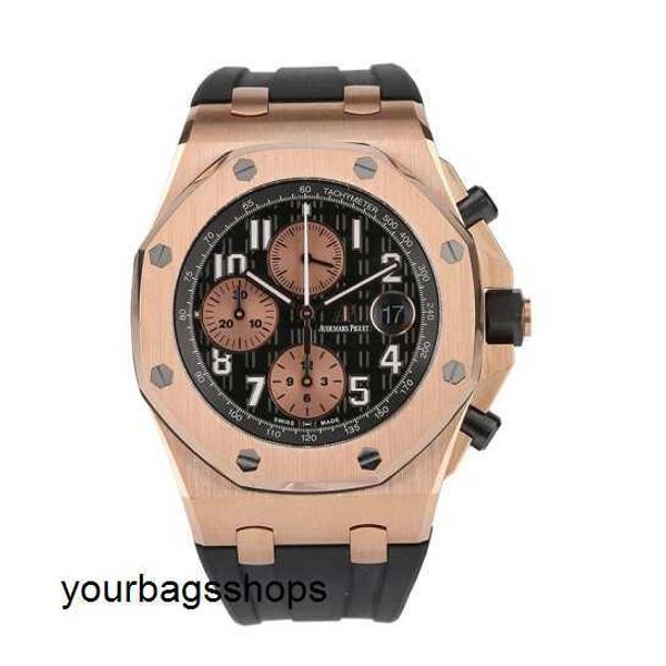 Ikonische Promi-AP-Uhr Epic Royal Oak Offshore-Serie Uhren 26470OR Roségold Schwarz X Panda Plate Crocodile Belt Herren-Zeitmessung Mode Freizeit-Sportuhr