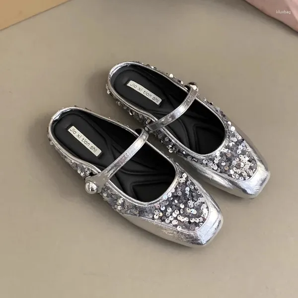 Pantofole Bling Donna Estate Appartamenti Ciabatte Scarpe da passeggio 2024 Fad Punta quadrata Sandali con cinturino alla caviglia Outdoor Luxury Femme Slides