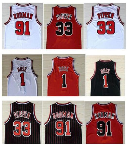 Faculdade usa camisas esportivas masculinas 1Derrick Rose Jersey The Worm 91 Dennis Rodman Vermelho Branco Preto 33 Scottie Pippen Jerseys Stitc1770546