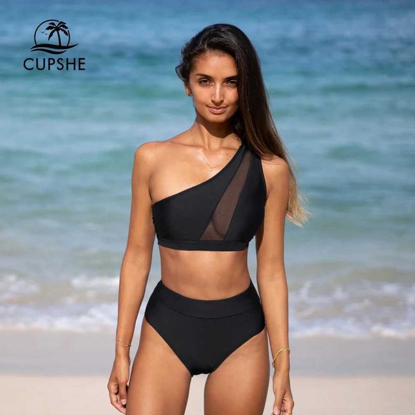 Swim wear copos preto malha biquíni cintura alta maiô para mulheres sexy tank top duas peças beachwear 2024 maiô esportes aquáticos 240311