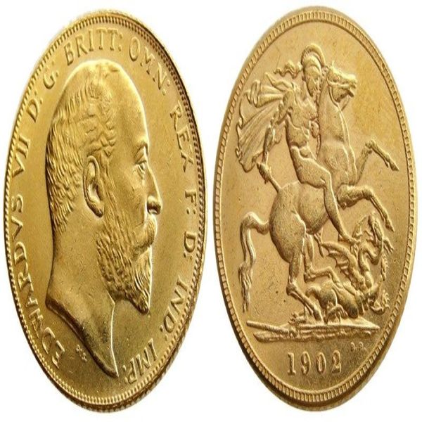 Moeda britânica rara de 1902, rei Eduardo VII, 1 Sovereign Matt 24-K, moedas de cópia banhadas a ouro 247F