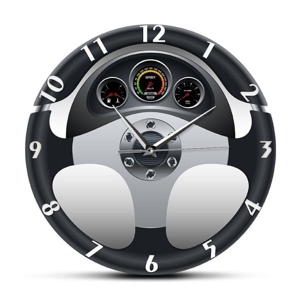 Volante per auto sportiva e cruscotto Orologio da parete stampato Automobile Artwork Home Decor Automotive Drive Orologio da parete in stile automatico LJ2292t