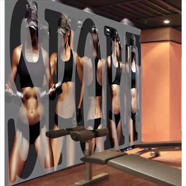 Maßgeschneiderte 3D-Stereo-Sport-Fitness-Po-Tapete, Wandgemälde, europäischer und amerikanischer Wind, Fitness, Schönheit, Fitnessstudio, Hintergrundbild für wall281M