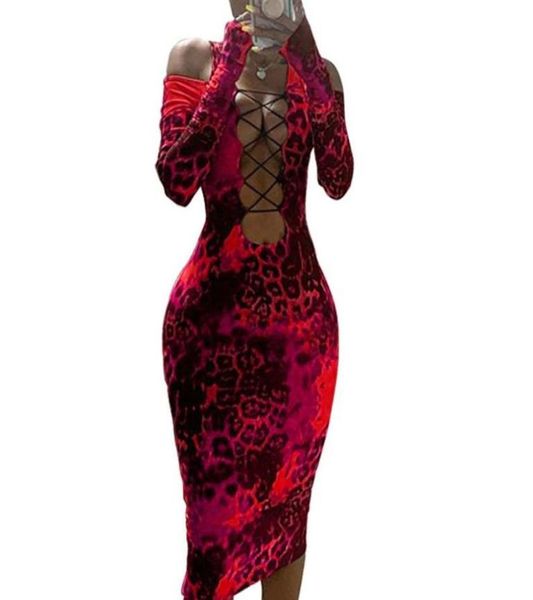 Повседневные платья с леопардовым принтом, с открытыми плечами и открытой спиной, сексуальное бандажное платье, женское облегающее платье с разрезом на шее, на шнуровке, ночной клуб, Vestid4069832