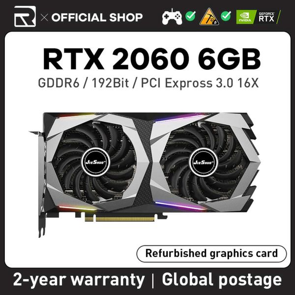 JIESHUO RTX 2060 6gb Placas Gráficas Gddr6 PCI Express 3.0 16X GeForce Nvidia Rtx 2060 6g Componentes de Computador Jogos de Placa de Vídeo