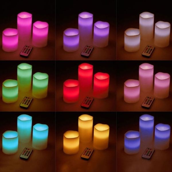 Романтические цвета, меняющие беспламенные светодиодные свечи с дистанционным управлением, электрические свечи для свадьбы, дня рождения, LJ2010182425