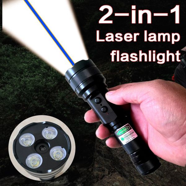 2-in-1-Laserlampe, grüne Laser-Taschenlampe, FOXLASERS, Laserpointer + Taschenlampe, zwei in einer Laser-Taschenlampe, blauer Laserstift, technische Anzeigeleuchte 18650, Fokus auf