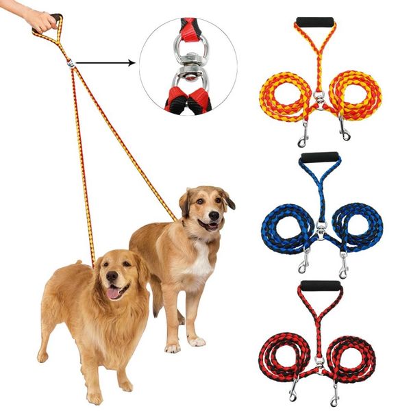 Coleira dupla para cães grandes, coleira dupla de nylon uangle para animais de estimação, acoplador duplo para treinamento de caminhada, running287e