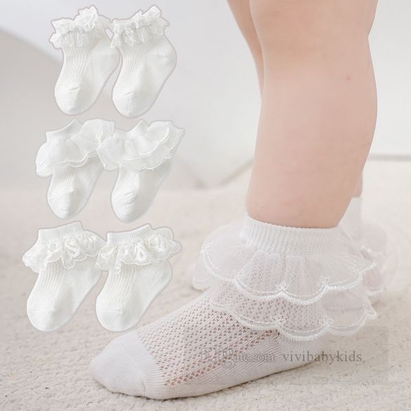 2024 verão bebê duplo laço falbala meias curtas infantil crianças oco malha meia da criança meninas algodão respirável cox z7112