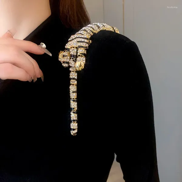 Broschen Vintage Hyperbole vergoldet oder versilbert Strasssteine Großer Tiger Leopard Schulterdekor Schmuck für Frauen Geschenk