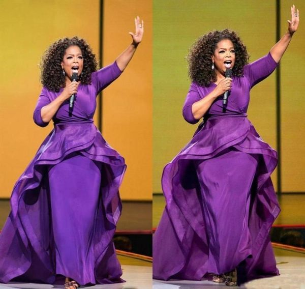 2021 Oprah Winfrey Orta Doğu Ünlü Overkirt Gece Elbise Dubai Arapça Stil Mor Yarım Kollu Artı Boyutu Resmi Balo Gow1628648